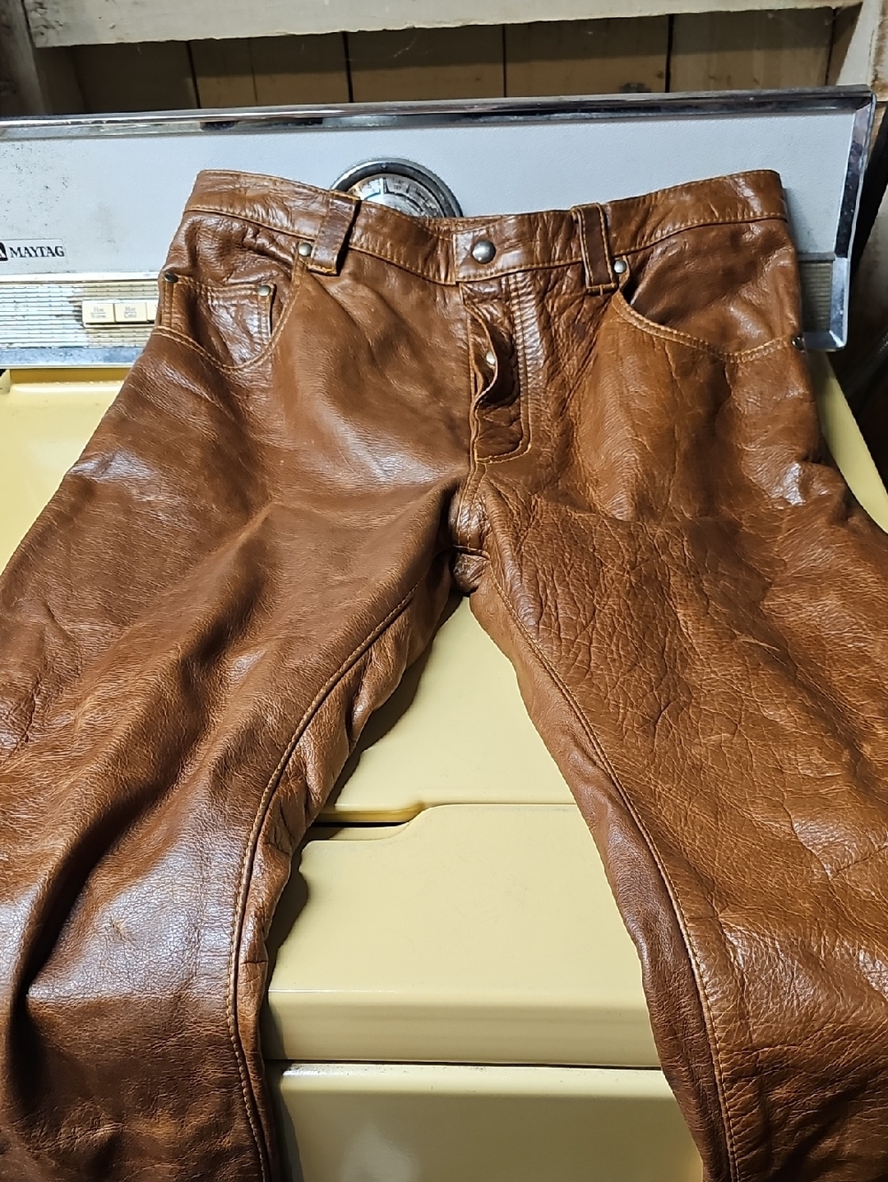 Men's Brown Genuine Leather Jeans